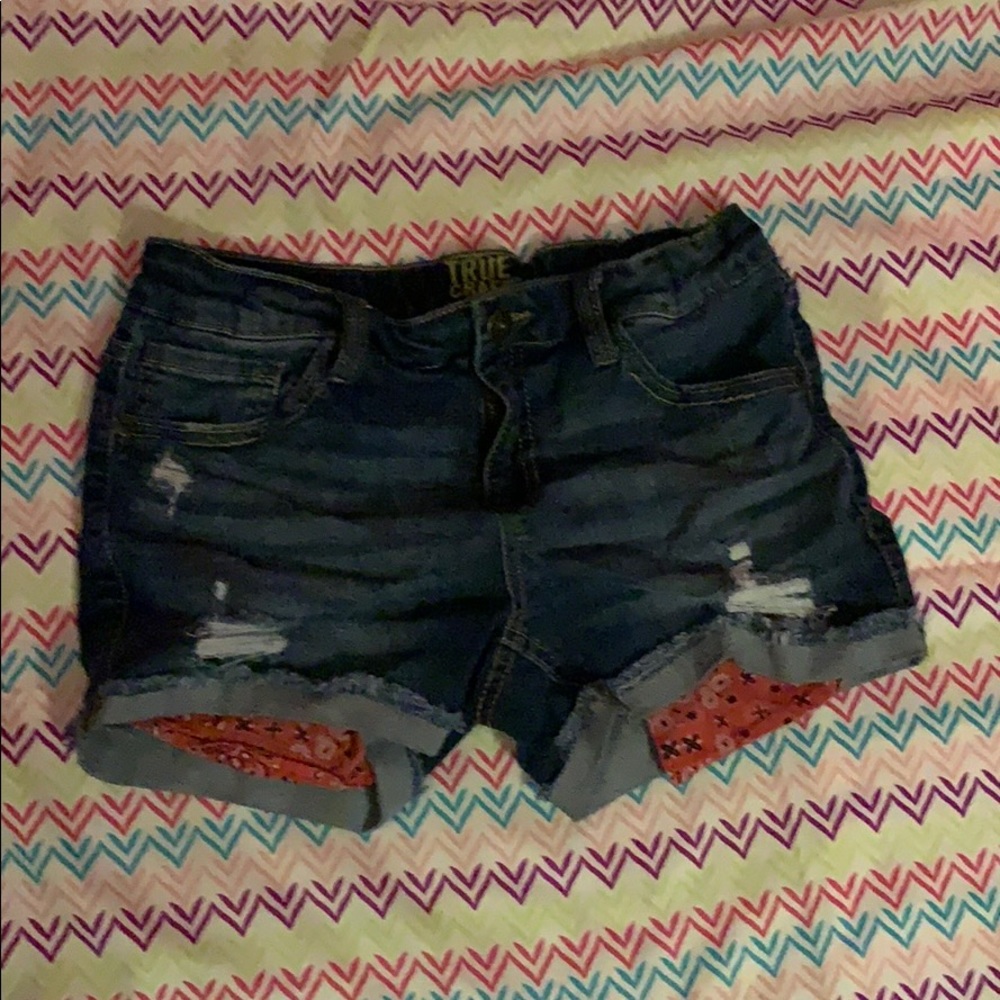 Pink Bandanna Jean Shorts with rips